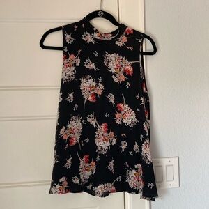 Anthropologie Black Sleeveless Blouse with Mandarin Collar